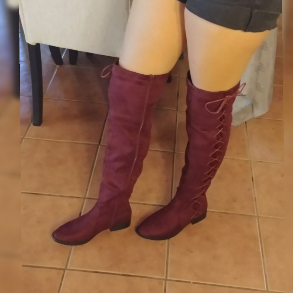 RESTOCKED Boots over knee lace side Up color Wine - Picture 7 of 8